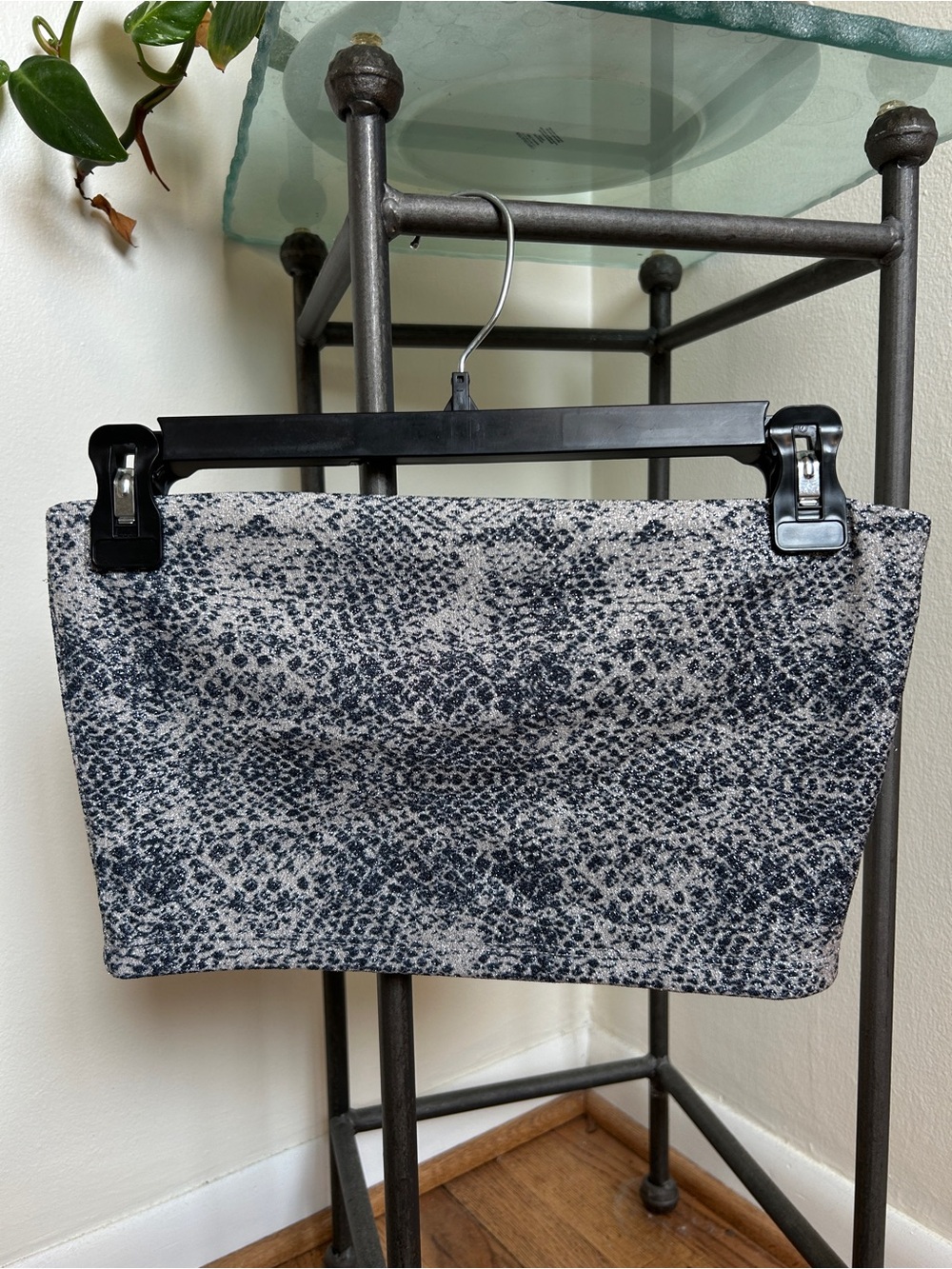 Topshop Navy and White Snake-Print Cropped Tube Top